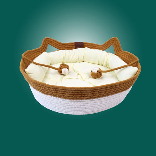 Luxury Cat Basket Bed with Soft Cushion & Interactive Ball Toys – Cozy Pet Sleeping Nest