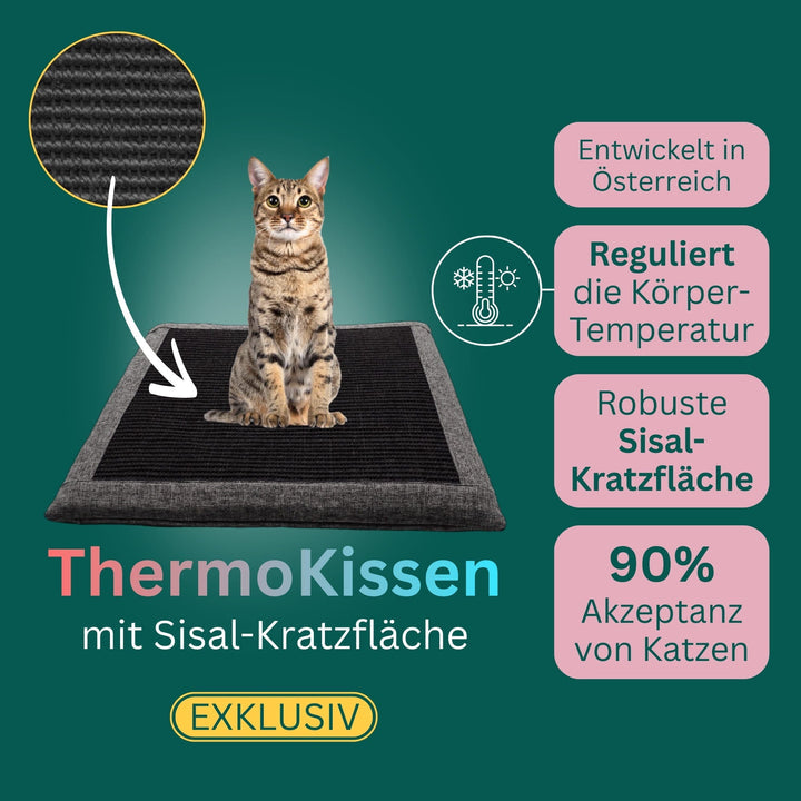 Thermo Cat Cooling & Warming Mat with Sisal Scratch Surface – Comfortable Cat Rest & Play Cushion