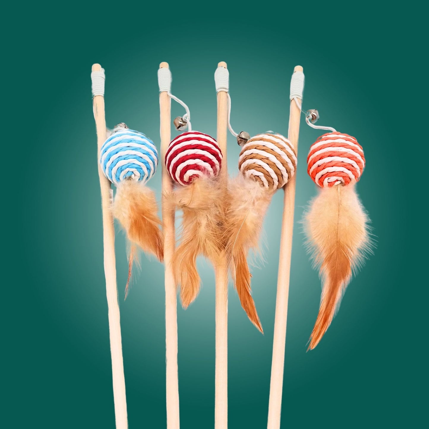 Premium Sisal Cat Teaser Wand Toy with Feather & Bell – Interactive Cat Play Stick